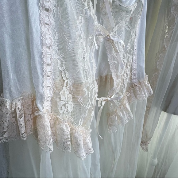 Vintage Ethereal Victorian Chiffon Bridal Wedding Peignoir Nightgown Robe Set 2X - Picture 8 of 17